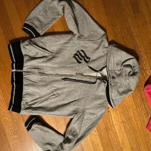 Gray Roccawear Hooded Zip-Up Jacket with Black  bedazzled Accents